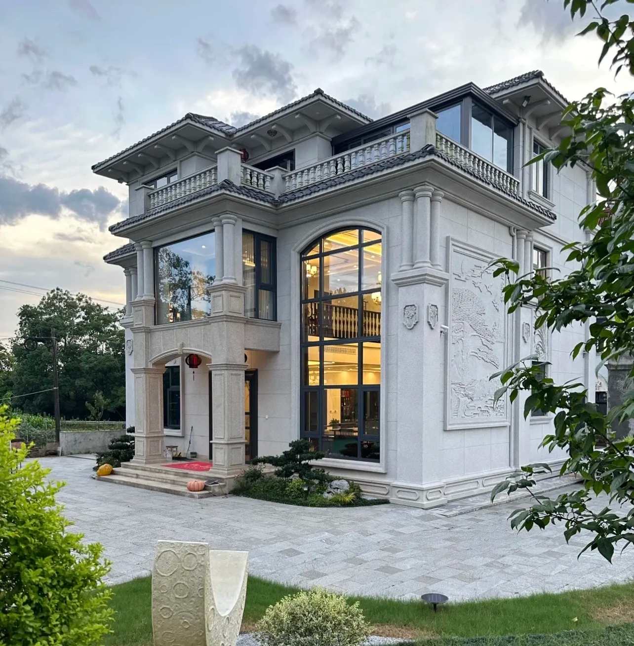 三沙 白麻花岗岩私人别墅干挂石材豪华定制