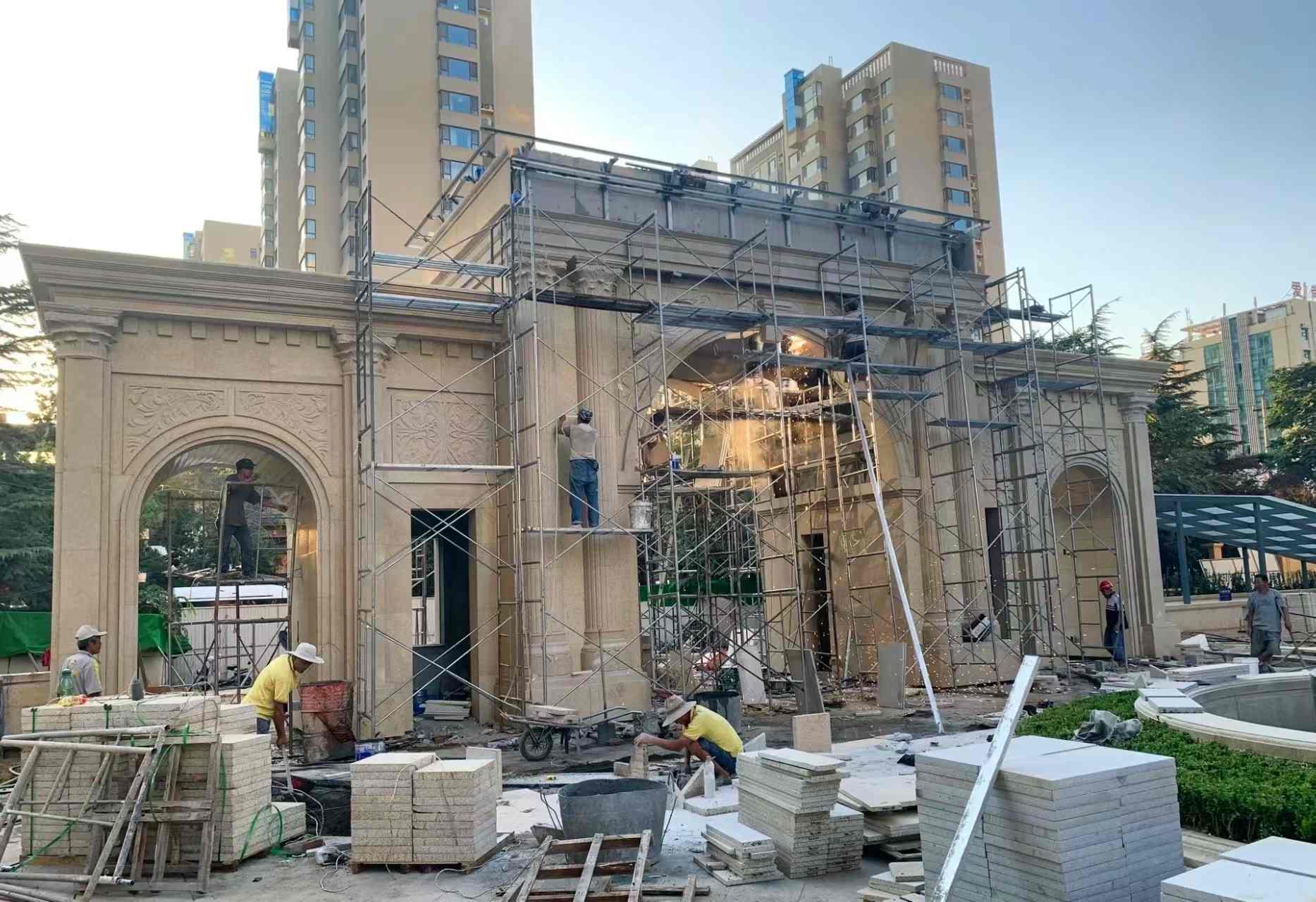 三沙 黄金麻荔枝面花岗岩小区门楼外墙干挂