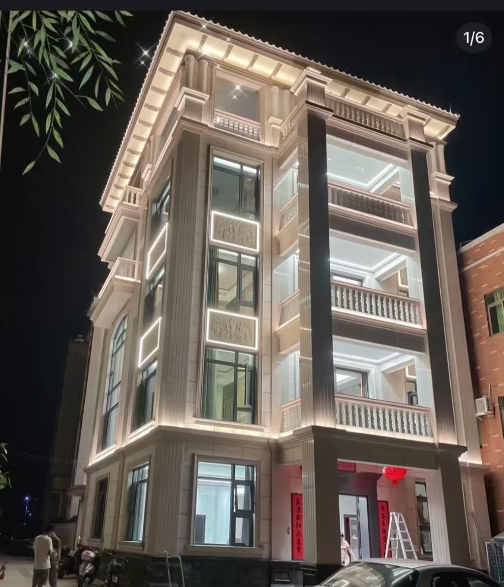 三沙 芝麻白花岗岩别墅外墙夜间效果