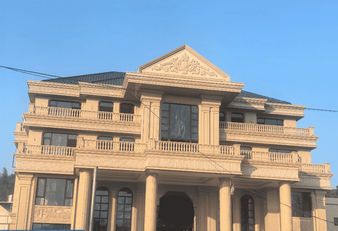 三沙黄金麻别墅外墙干挂石材效果示例